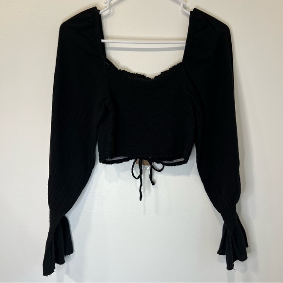 NEW Blanco Off the shoulder Ruched Pheasant Elastic Black Cropped Long sleeve - Picture 3 of 4